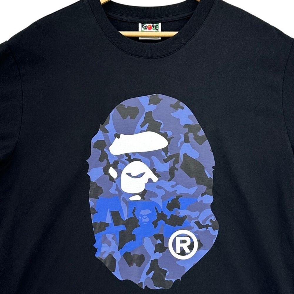 BAPE A Bathing Ape Big Ape Head Blue Sand Camo Black T-Shirt XL Double Sided